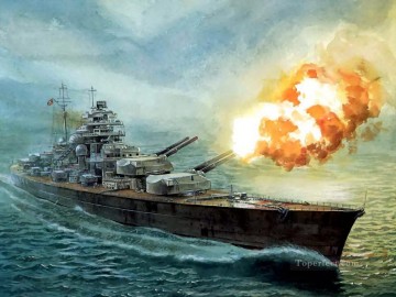 El acorazado Bismarck disparando una salva Pinturas al óleo